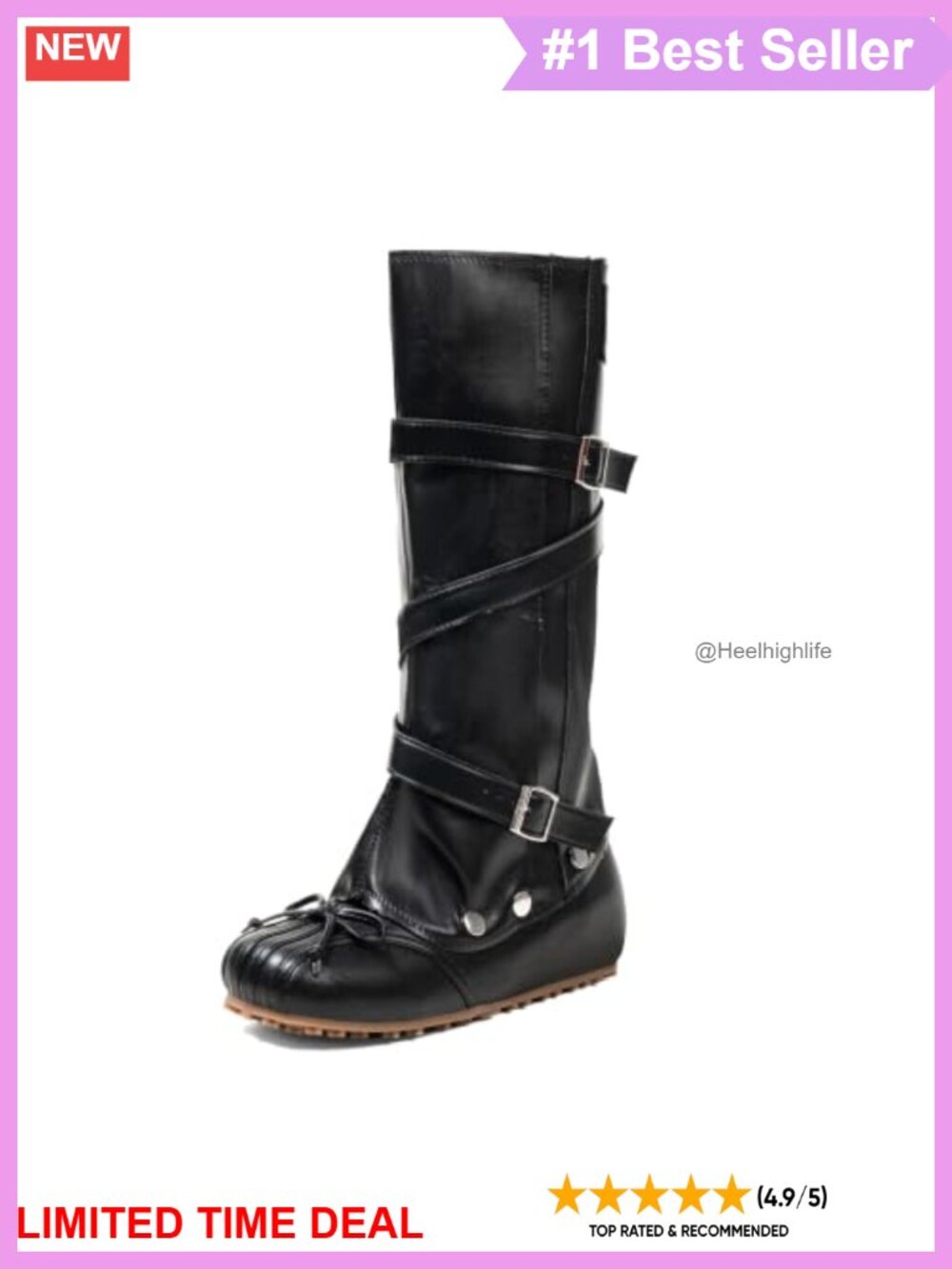 Goth Platform Mid Calf Boots Faux Leather Buckle Lace Up Combat